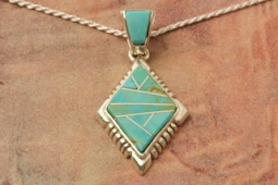 Calvin Begay Genuine Kingman Turquoise Sterling Silver Native American Pendant
